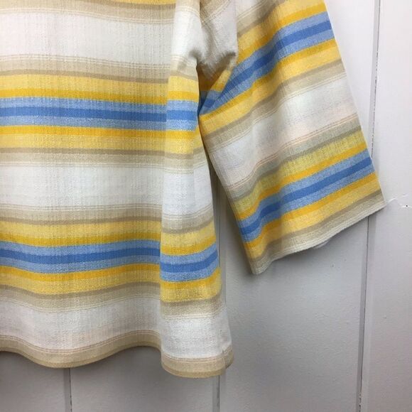 Vintage Cream & Blue Boatneck Bell Sleeve L‎ - Picture 4 of 6